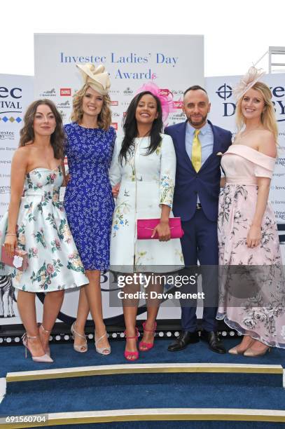 Sophie Wood, Charlotte Hawkins, Style Award winner Abigail Scott, Mark Heyes and Alexandra Wilby attend Ladies Day of the 2017 Investec Derby...