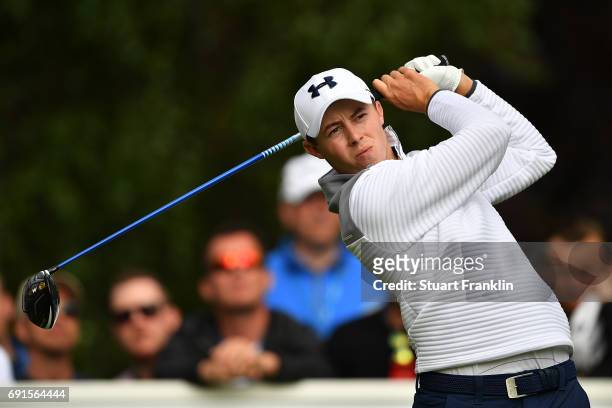 Matthew Fitzpatrick of England in action during the second round of The Nordea Masters at Barseback Golf & Country Club on June 2, 2017 in...