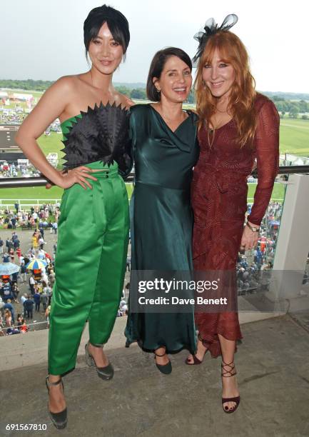 Betty Bachz, Sadie Frost and Charlotte Tilbury attend Ladies Day of the 2017 Investec Derby Festival at The Jockey Club's Epsom Downs Racecourse at...