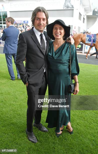 Darren Strowger and Sadie Frost attend Ladies Day of the 2017 Investec Derby Festival at The Jockey Club's Epsom Downs Racecourse at Epsom Racecourse...