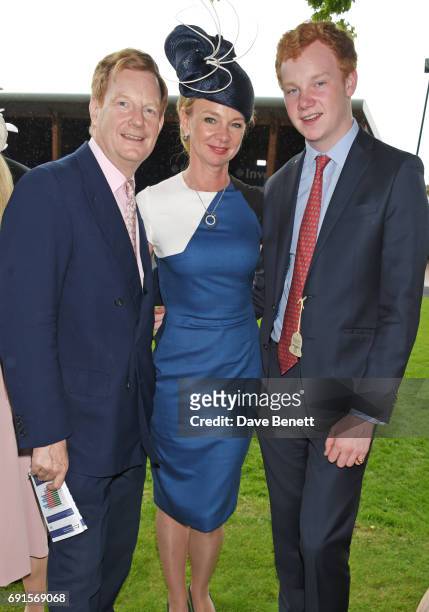 The Earl of Derby, The Countess of Derby and son Edward Stanley attend Ladies Day of the 2017 Investec Derby Festival at The Jockey Club's Epsom...
