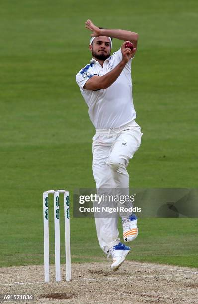 Jack Brooks of Yorkshire in action during Day One of the Specsavers County Championship Division One match between Yorkshire and Lancashire at...