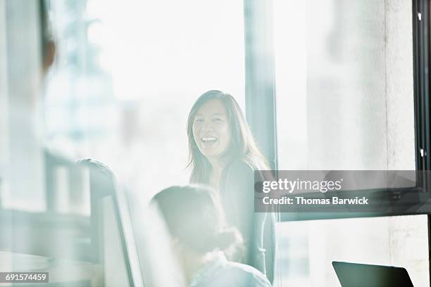 businesswoman in discussion during meeting - financial inclusion stock pictures, royalty-free photos & images