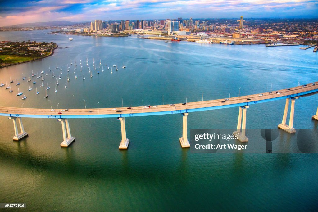 Coronado Bridge and Downtown San Diego California