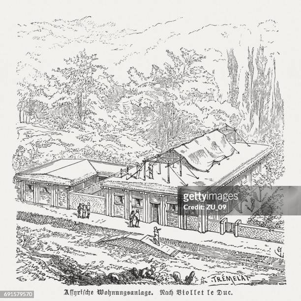 1880 年にアッシリア木製 engaraving を複雑な視覚的復興を住宅公開 - mesopotamian点のイラスト素材／クリップアート素材／マンガ素材／アイコン素材