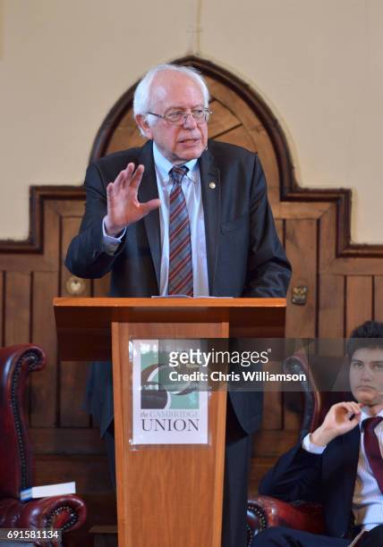 Bernie Sanders speaks at The Cambridge Union on June 2, 2017 in Cambridge, England. The former US presidential candidate gave a speech at the...