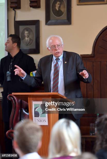 Bernie Sanders speaks at The Cambridge Union on June 2, 2017 in Cambridge, England. The former US presidential candidate gave a speech at the...