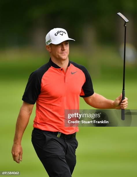 Alex Noren of Sweden reacts during the second round of The Nordea Masters at Barseback Golf & Country Club on June 2, 2017 in Barsebackshamn, Sweden.