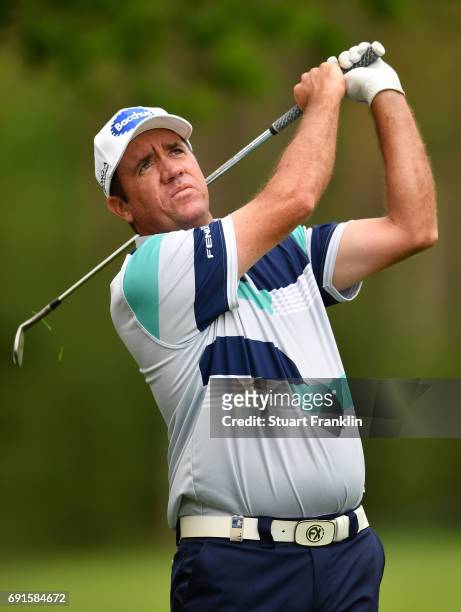 Scott Hend of Australia plays a shot during the second round of The Nordea Masters at Barseback Golf & Country Club on June 2, 2017 in...