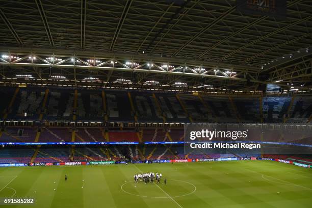 The Juventus team take part in a Juventus training session prior to the UEFA Champions League Final between Juventus and Real Madrid at the National...