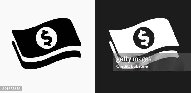 dollar bills icon on black and white vector backgrounds - currency icon stock illustrations