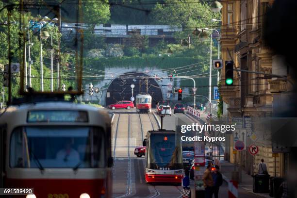 europe, czech republic, prague, view of tram - prague tram stock pictures, royalty-free photos & images