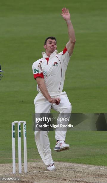 Ryan McLaren of Lancashire in action during Day One of the Specsavers County Championship Division One match between Yorkshire and Lancashire at...