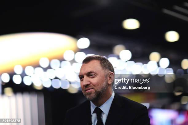 Oleg Deripaska, billionaire and president of United Co. Rusal, pauses in a Bloomberg Television interview during the St. Petersburg International...