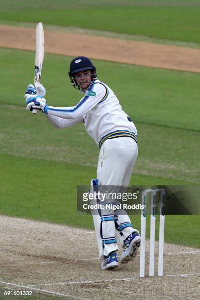 Peter Handscomb of Yorkshire in action during Day One of the Specsavers County Championship Division One match between Yorkshire and Lancashire at...