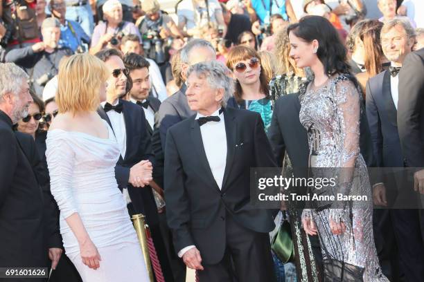 Eva Green, director Roman Polanski and Emmanuelle Seigner attend the "Based On A True Story" screening during the 70th annual Cannes Film Festival at...