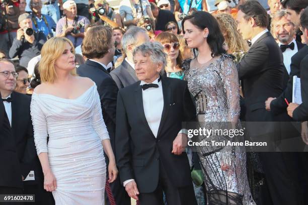 Eva Green, director Roman Polanski and Emmanuelle Seigner attend the "Based On A True Story" screening during the 70th annual Cannes Film Festival at...