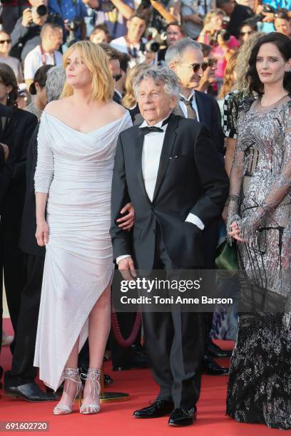 Eva Green, director Roman Polanski and Emmanuelle Seigner attend the "Based On A True Story" screening during the 70th annual Cannes Film Festival at...