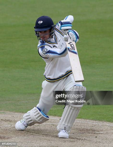 Peter Handscomb of Yorkshire in action during Day One of the Specsavers County Championship Division One match between Yorkshire and Lancashire at...