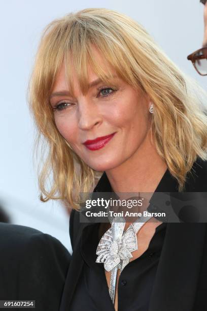 Uma Thurman attends the "Based On A True Story" screening during the 70th annual Cannes Film Festival at Palais des Festivals on May 27, 2017 in...