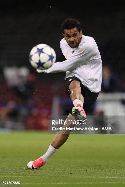 Dani Alves of Juventus during a Juventus training session prior to the UEFA Champions League Final at National Stadium of Wales on June 2, 2017 in...