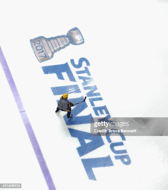 The Nashville Predators take part in a practice session during the 2017 NHL Stanley Cup Finals at Bridgestone Arena on June 2, 2017 in Nashville,...