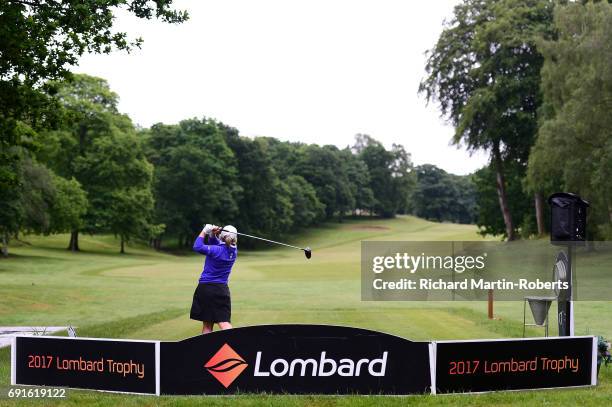 Alexandra Keighley of Huddersfield GC tees off on the 1st hole during the Lombard Trophy Women's PGA North Qualifier at Dunham Forest Golf and...