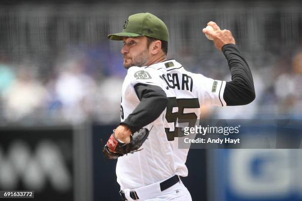 Jarred Cosart of the San Diego Padres pitches during the game against the Chicago Cubs at Petco Park on May 29, 2017 in San Diego, California.