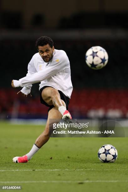 Dani Alves of Juventus during a Juventus training session prior to the UEFA Champions League Final at National Stadium of Wales on June 2, 2017 in...