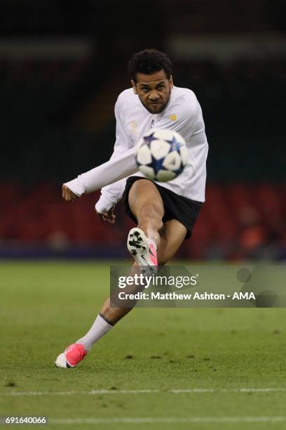 Dani Alves of Juventus during a Juventus training session prior to the UEFA Champions League Final at National Stadium of Wales on June 2, 2017 in...