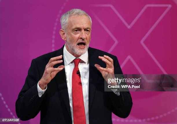 Labour Party Leader Jeremy Corbyn takes part in the BBC's Question Time programme on June 2, 2017 in York, England. Broadcaster David Dimbleby will...