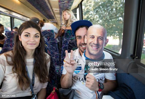 101st Indianapolis 500 Preview: Fernando Alonso with girlfriend Linda Morselli seated on bus before practice session at Indianapolis Motor Speedway....