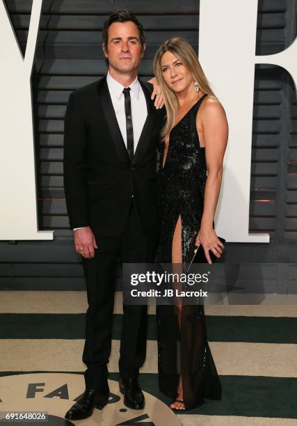 Jennifer Aniston and Justin Theroux attend the 2017 Vanity Fair Oscar Party hosted by Graydon Carter at Wallis Annenberg Center for the Performing...