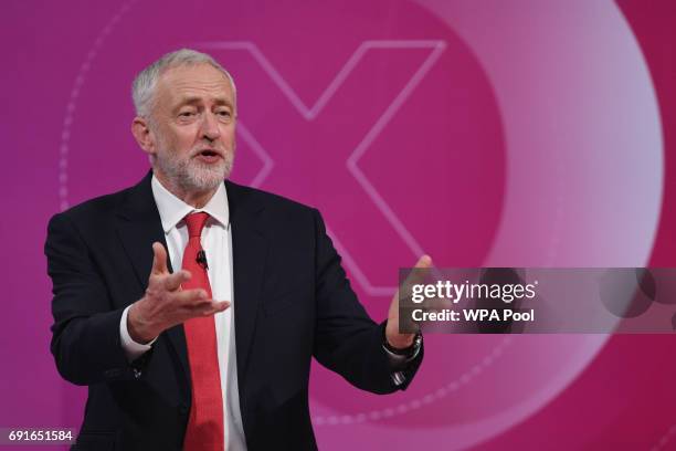 Labour Party Leader Jeremy Corbyn takes part in the BBC's Question Time programme on June 2, 2017 in York, England. Broadcaster David Dimbleby will...