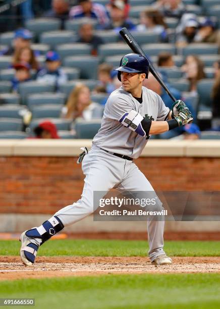 Nick Franklin of the Milwaukee Brewers bats in an MLB baseball game against the New York Mets on May 29, 2017 at CitiField in the Queens borough of...