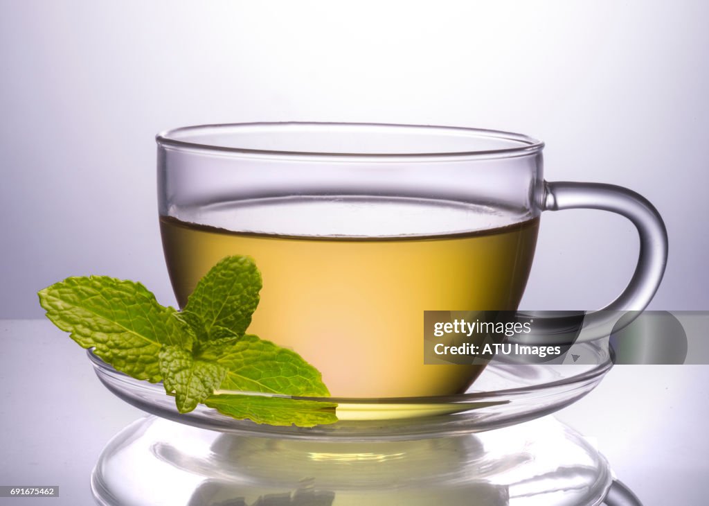 Green tea with leaf