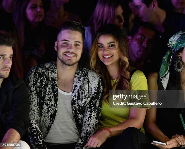 William Valdes and Clarissa Molina are seen front row at the Shantall Lacayo Show during Miami Fashion Week at Ice Palace Film Studios on June 2,...