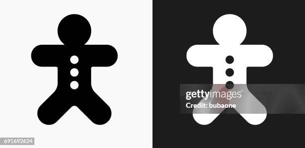 ginger bread man icon on black and white vector backgrounds - gingerbread man on white stock illustrations