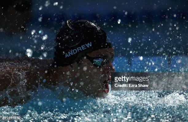 Michael Andrew competes in the men's 100 Meter Butterfly B-Final during Day 2 of the 2017 Arena Pro Swim Series at George F. Haines International...
