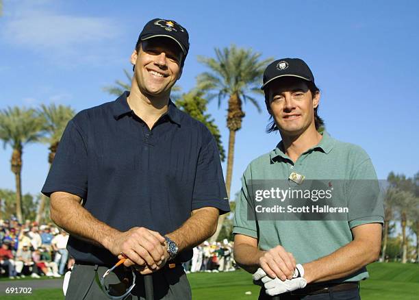 Actors David James Elliott and Kyle MacLachlan pose on the 10th hole during the opening round of the Bob Hope Chrysler Classic at Indian Wells...