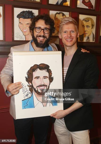 Josh Groban and Lucas Steele pose as Groban gets honored for his broadway debut in "Natasha, Pierre & The Great Comet of 1812" on Broadway with a...