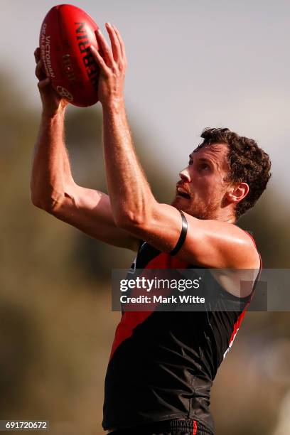 Matthew Leuenberger of Essendon Bombers takes a mark during the round seven VFL match between Essendon and North Ballarat on June 3, 2017 in...