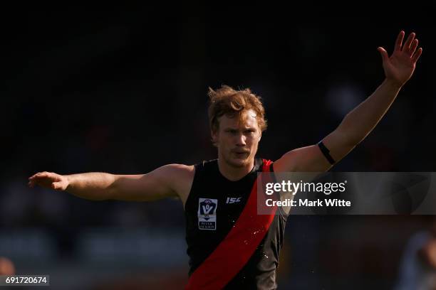 Alex Carr of Essendon Bombers stands on the mark during the round seven VFL match between Essendon and North Ballarat on June 3, 2017 in Melbourne,...