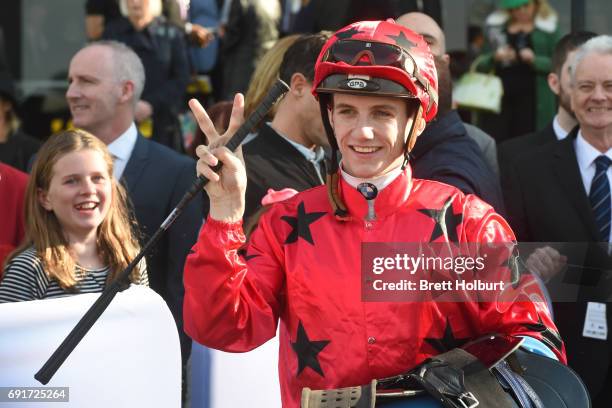 Beau Mertens after winning ADAPT Australia Handicap at Moonee Valley Racecourse on June 03, 2017 in Moonee Ponds, Australia.