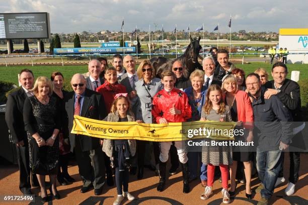 Owners of Greviste after winning ADAPT Australia Handicap at Moonee Valley Racecourse on June 03, 2017 in Moonee Ponds, Australia.