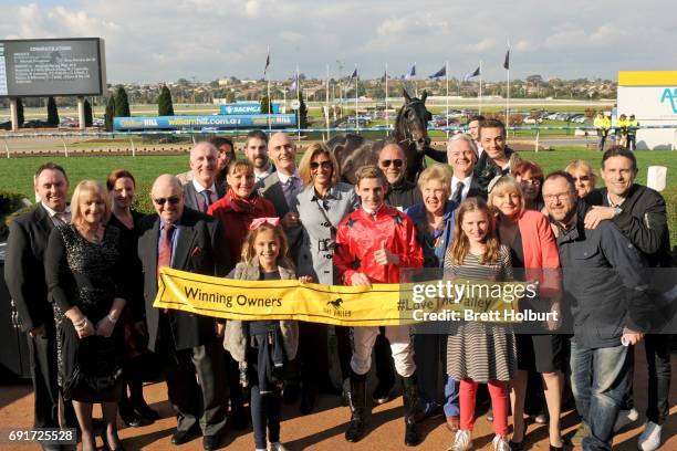 Owners of Greviste after winning ADAPT Australia Handicap at Moonee Valley Racecourse on June 03, 2017 in Moonee Ponds, Australia.