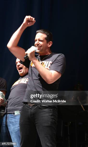 Nick Cordero on stage at United Airlines Presents #StarsInTheAlley free outdoor concert in Shubert Alley on 6/2/2017 in New York City.