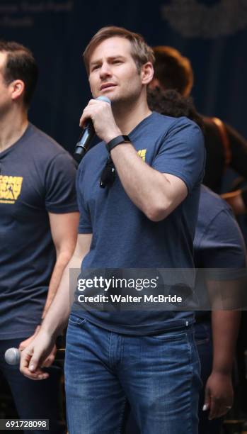 Chad Kimball and the cast of "Come From Away" on stage at United Airlines Presents #StarsInTheAlley free outdoor concert in Shubert Alley on 6/2/2017...