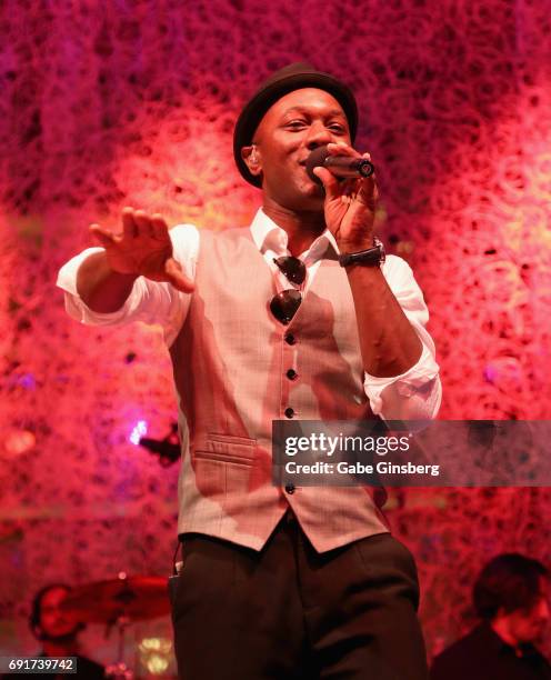 Aloe Blacc performs at the Couture Las Vegas jewelry show at Wynn Las Vegas on June 2, 2017 in Las Vegas, Nevada.
