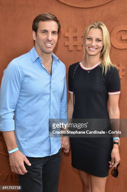 Rugby player Gonzalo Quesada and Liga Melne attend the 2017 French Tennis Open - Day Six at Roland Garros on June 2, 2017 in Paris, France.
